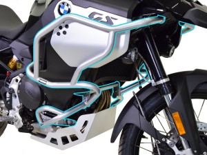 Crash bars Bunker set for BMW F 900 GS Adventure (2024 - ...) - silver + sliders for crash bars